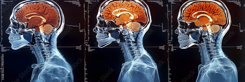 Aufkleber three cross-section brain scans showing detailed anatomy and structures of the cerebrum,including th