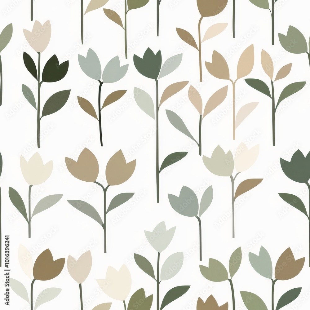 Poster minimalistic linear tulip design with neutral tones