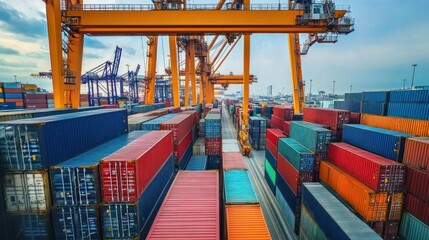 Seaport terminal crane exporting cargo containers