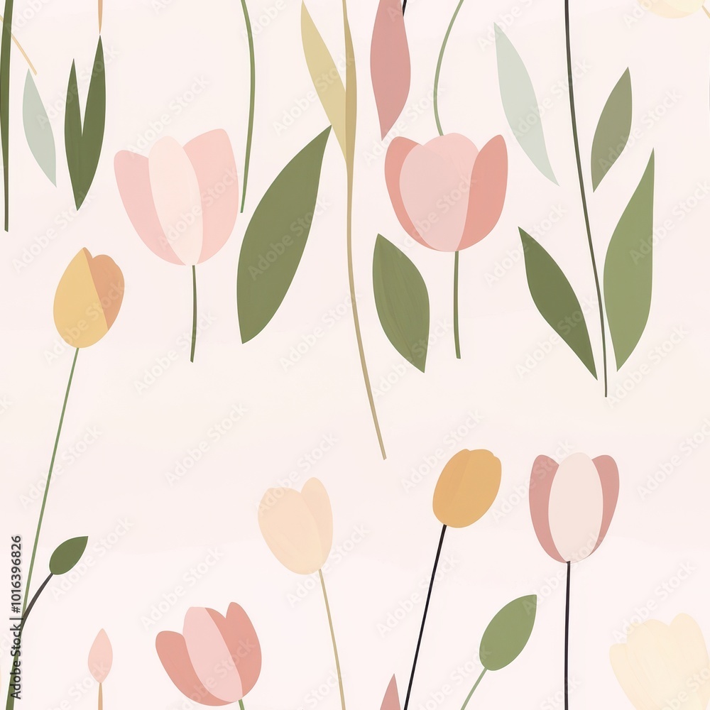 Poster elegant soft color tulips in minimalist abstract design