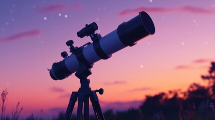 Large astronomical telescope set for stargazing beneath a twilight sky.