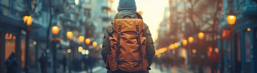 Obraz premium Solo travel experiences for self-discovery and adventure, peaceful and introspective, Urban, Soft tones, Photograph, Personal journey