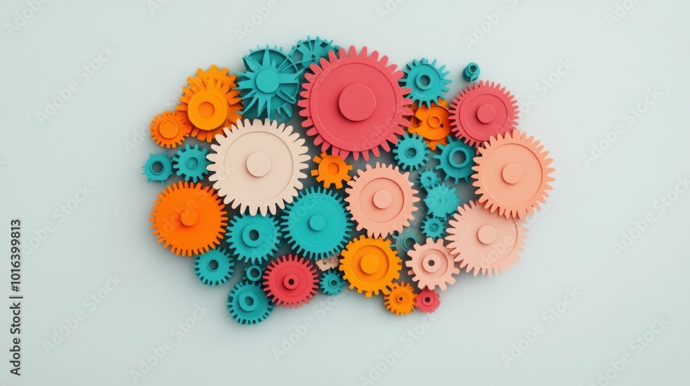 Aufkleber mechanical brain colorful gears and cogs symbolizing creativity innovation and idea abstract digital