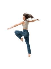 Happy fit woman jumping and moving