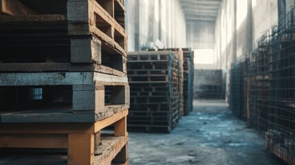 Obraz premium Construction scaffolding materials stacked, blank area in the background for copy space