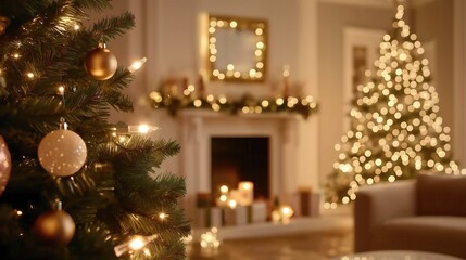 Gemütliches Wohnzimmer-Interieur mit festlicher Weihnachtsdekoration als Inspiration für die Feiertage