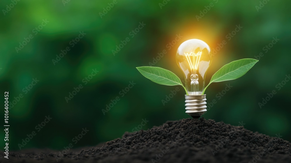 Aufkleber lightbulb sprouting from the ground symbolizing growth through innovation and creativity in business
