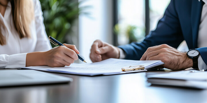 Zwei Gesch&auml;ftspartner besprechen und unterzeichnen einen Vertrag