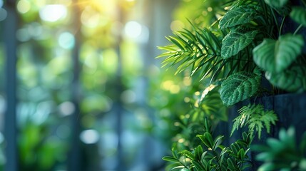 Sustainable business practices in eco-friendly offices, green and innovative, Urban, Soft greens, Photograph, Environmental care