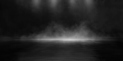 Naklejka premium Empty Dark Floor with Fog and Spotlight Effects