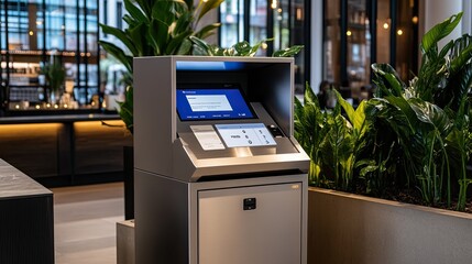 A series of fully enclosed digital lockers line the wall, each marked with individual numbers. The setting emphasizes storage options and organizational tools