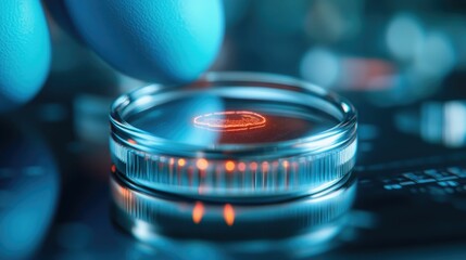 Close up view of a magnifying glass carefully focused on a tiny defect or flaw in the surface of a manufactured industrial part