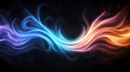 Abstract glowing blue and orange swirls on a black background.
