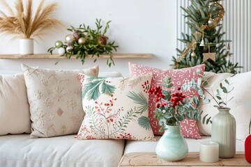 Cozy living room with decorative pillows and a festive atmosphere, perfect for holiday gatherings and seasonal decor inspiration.