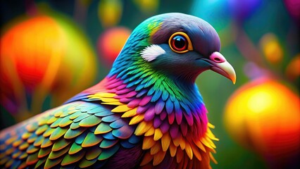 A joyful cartoon dove, adorned in bright colors, ideal for injecting playfulness into creative projects and designs, adding a cheerful charm to any artwork.