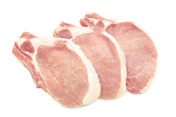 Sliced raw pork meat isolated on white background.