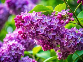 Amidst lush greenery, vibrant lilac flowers bloom profusely, their delicate petals radiant in full spring splendor, embodying nature's artistry during the season of renewal.