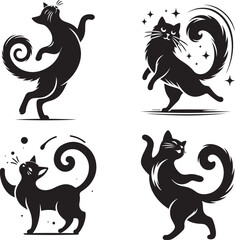 A playful cat swaying vector style silhouette its hips with its tail curled upwards