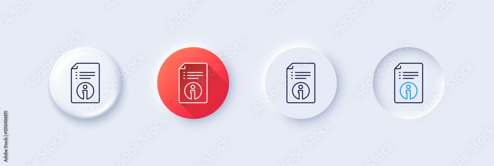 Poster technical information line icon. neumorphic, red gradient, 3d pin buttons. instruction sign. line ic