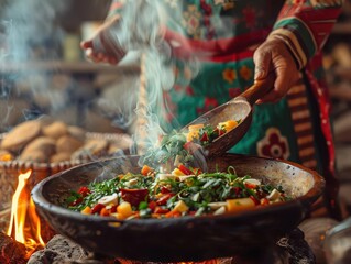 Fototapeta premium Traditional foods from indigenous cultures, cultural and authentic, Culinary, Soft tones, Photograph, Culinary heritage