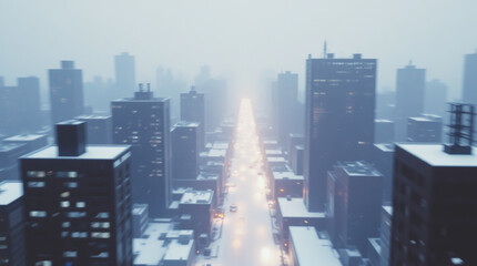 Horizon of a big city bathed in morning light during winter
