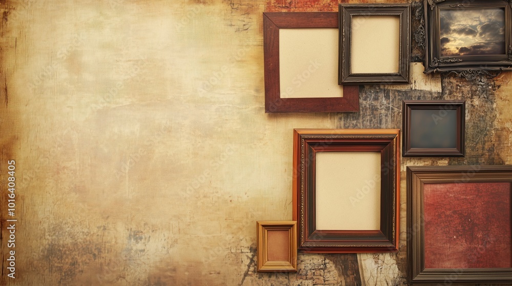 Poster empty picture frames on textured background