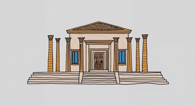 recommend clip art: Hand drawing clipart of an Egyptian Revival architecture house with pylons on plain white background