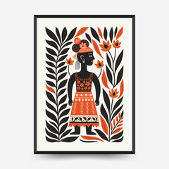 Abstract folk nordic art posters template. Modern trendy minimal style. Hand drawn design for wallpaper, wall decor, print, postcard, cover, template, banner.