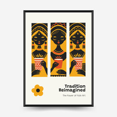 Abstract folk nordic art posters template. Modern trendy minimal style. Hand drawn design for wallpaper, wall decor, print, postcard, cover, template, banner.