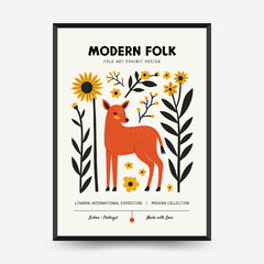 Abstract folk nordic art posters template. Modern trendy minimal style. Hand drawn design for wallpaper, wall decor, print, postcard, cover, template, banner.
