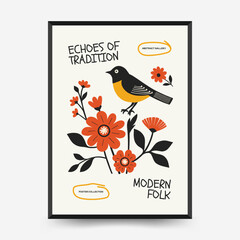 Abstract folk nordic art posters template. Modern trendy minimal style. Hand drawn design for wallpaper, wall decor, print, postcard, cover, template, banner.