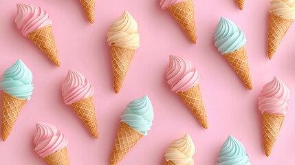 Playful Ice Cream Cones on Pink Background