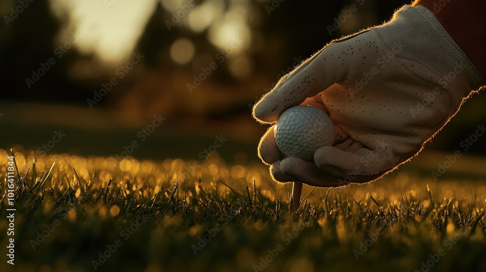 Canvas Prints A golfer preparing to tee off on a sunlit course, showcasing focus and anticipation.