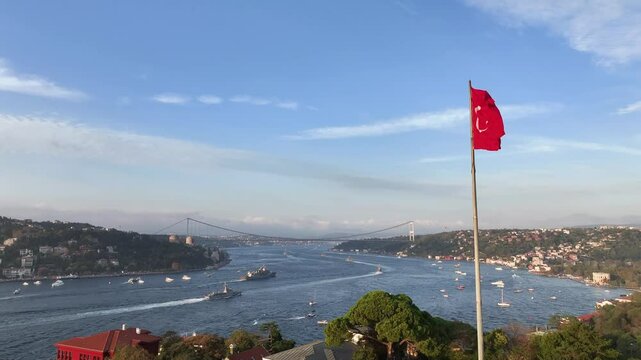 Turkish Flag ind October 29 Republic Day Celebrations (29 Ekim Cumhuriyet Bayramı Kutlamaları) Drone Video, July 15 Martyrs Bridge &Ccedil;engelk&ouml;y, &Uuml;sk&uuml;dar Istanbul, Turkey (Turkey)