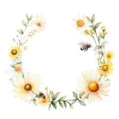 Daisy bee cercle border sunflower pattern insect.