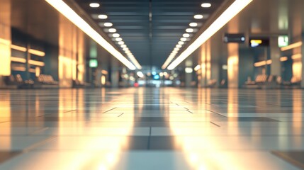 Obraz premium A long, empty corridor with sleek, modern lighting and a shiny floor. 