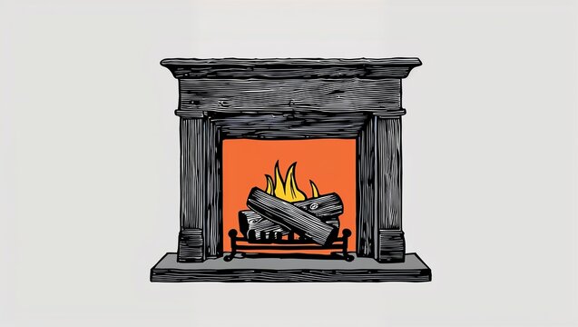 black fireplace with fire burning clip art preview