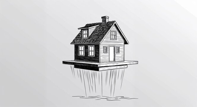 recommend clip art: Hand drawing clipart of a floating house on plain white background