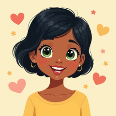 Cute Girl Flat Character With Comic Speech Bubbles Icon Vector Style Illustration