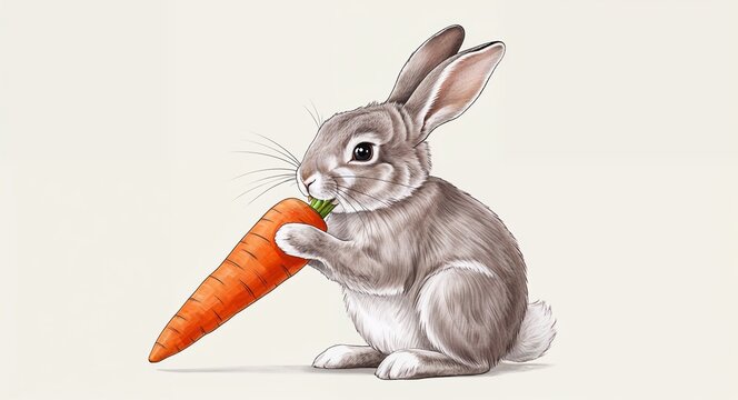 gray bunny eating orange carrot clip art preview