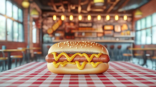 Hot Dog On Red And White Checkered Table