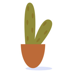 Vector illustration of a tall, slim cactus in a brown pot, ideal for nature, decor, and minimalist-themed designs.