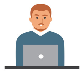 Simple vector illustration of a man working on a laptop, ideal for business, technology, and productivity themes.