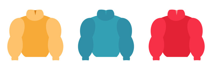 Vector illustration of three sweaters in different colors, perfect for fashion, winter clothing, or apparel designs.