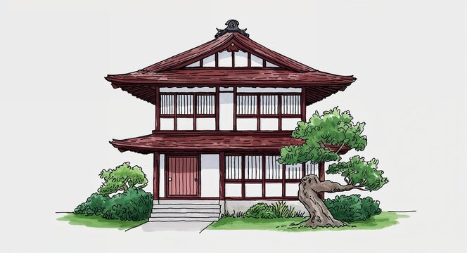 recommend clip art: Hand drawing clipart of a Japanese style house on plain white background
