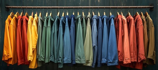 A row of neatly organized clothes with space for a promotional message above them
