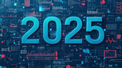 Creative representation of the year 2025 using medical tools and digital health graphics