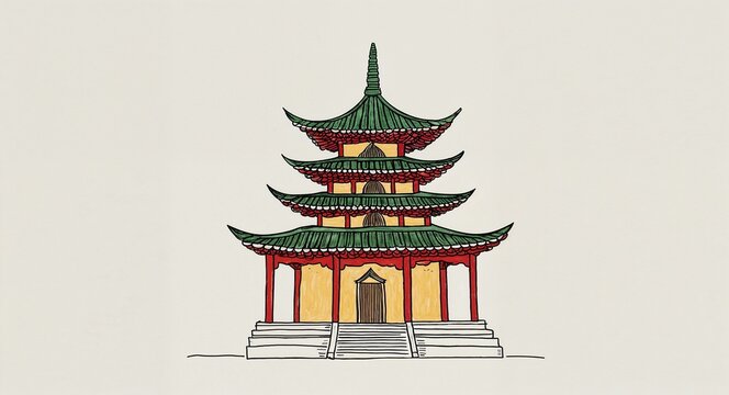 recommend clip art: Hand drawing clipart of a pagoda on plain white background