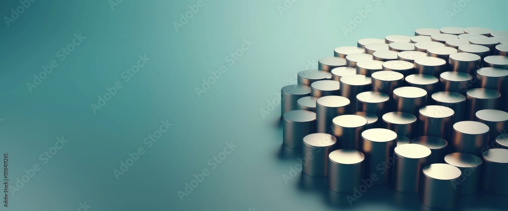 Poster abstract arrangement of metallic cylinders on a soft gradient background