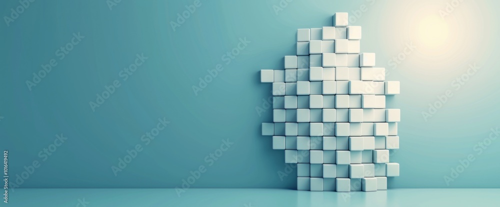 Poster modern minimalist architecture white cubes stacked against a soft blue background